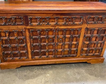 Handmade Vintage Antique Solid Wood Buffet| Indian Sideboard| Carved Buffet| Decorative Buffet | Rustic Buffet| Indian Buffet