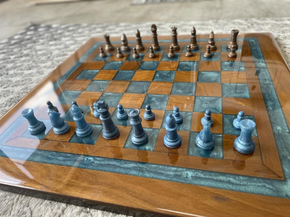 Resin Epoxy Solid Wood Chess Board Handmade Multiple Colors Etsy
