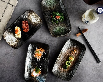 Sushi Dishes Stone Grain Ceramic Dinnerware | Handmade | Gift