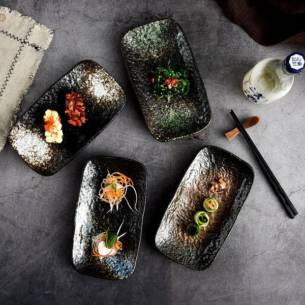 Sushi Dishes Stone Grain Ceramic Dinnerware | Handmade | Gift