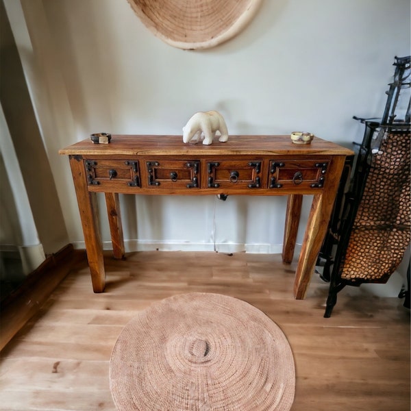 Handmade Vintage Antique Solid Wood Console Table| Indian console table with drawers | Carved Console Table| Rustic Console Table