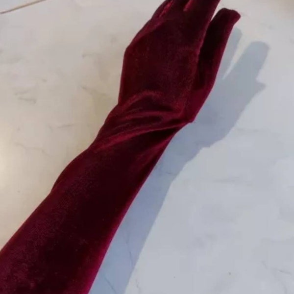 Gants d'opéra longs en velours bordeaux bordeaux