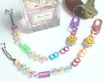 Smiley Face Key Chain, Bag Charm, Airpod Chain, Rainbow Key Chain, Phone Charm, Backpack Chain, Jean Charm, Purse Charm