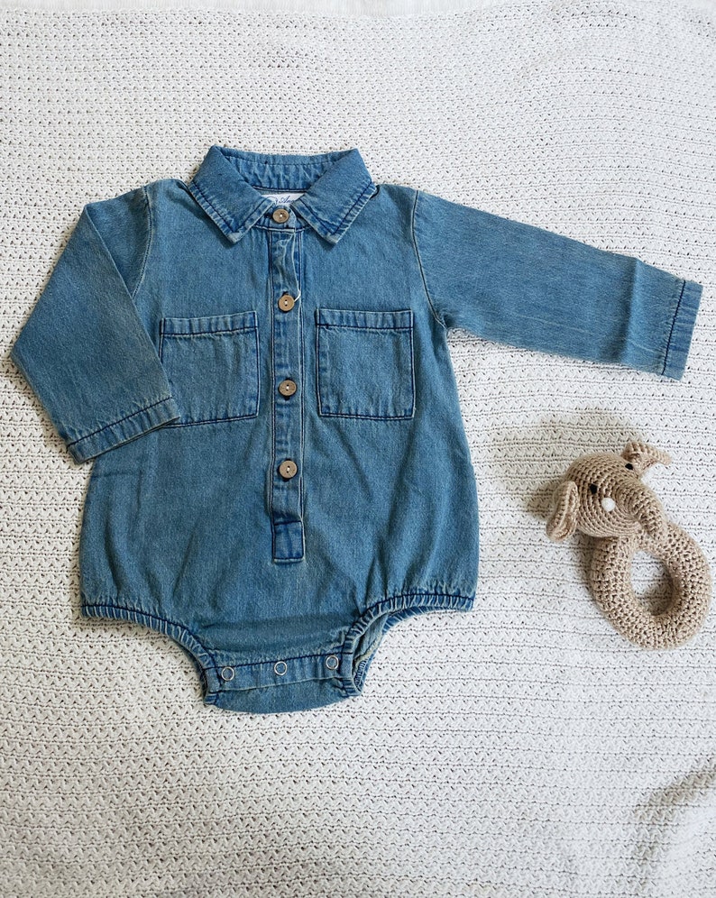 Baby Denim Romper Jeans Oversized Onesie Unisex Baby Etsy