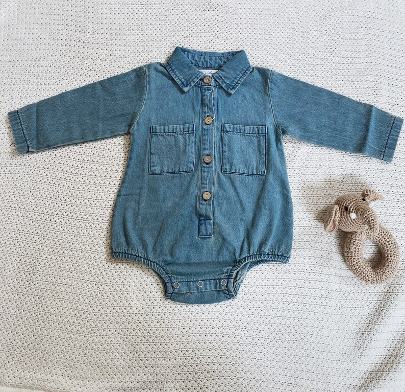 Baby Denim Romper Jeans Oversized Onesie Unisex Baby Etsy