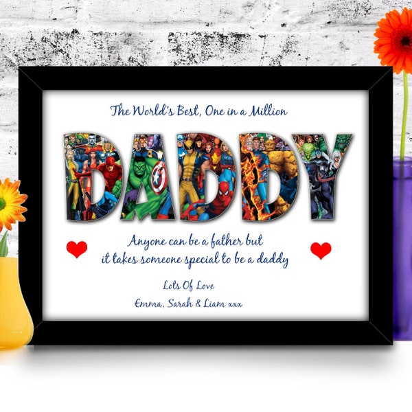 Personalised Gift for Daddy Dad or Grandad from children with Marvel Superhero Theme Ideal Fathers Day Present. SAME DAY Proof & DISPATCH