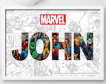 Personalised Marvel Named Gift Modern Customised theme Background Font Logo Message Comics Latest Trend Favourite Superhero Birthday Present