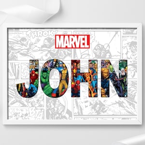 Personalised Marvel Named Gift Modern Customised theme Background Font Logo Message Comics Latest Trend Favourite Superhero Birthday Present image 1