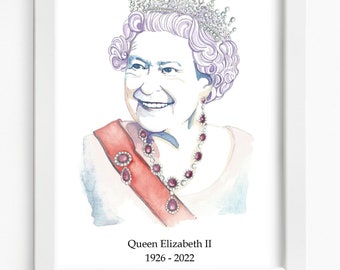 Queen Elizabeth II Memorial Portrait Print / Watercolor Portrait, Royal Family Queen Poster, Tribute Print, In Loving Memory of our Queen