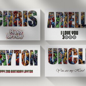 Personalised Marvel Named Gift Modern Customised theme Background Font Logo Message Comics Latest Trend Favourite Superhero Birthday Present image 10