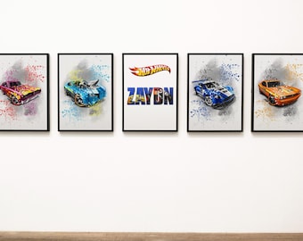Personalised Toy Car & Monster Truck Wall Art Splash-Style Racing Cars Prints for Kids Room Custom Name Art Save More When You Buy a Set!