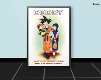 Personalised Anime Goku Family Wall Art • Custom Name Gift for Dad, New Parents & Anime Fans • Framed or Unframed