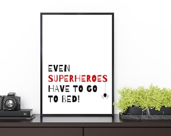 Superhero Bedtime Poster - Customizable Wall Art for Children's Bedroom Decor | Funny Typography, Modern Humor, Colorful Apartment Decor