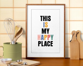 Happy Place Typography Art Print – Colorful Home Decor