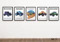 Set of 5 Hot Wheels Monster Truck Watercolor Prints - Personalised Art with Famous Quotes - Kids Room Decor, Gifts for Truck Fans