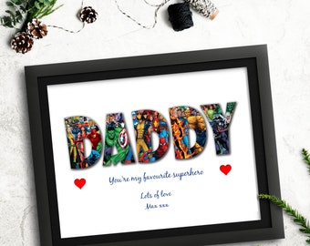 Personalized Superhero Dad Print - Custom Marvel Gift For Birthday, Father's Day