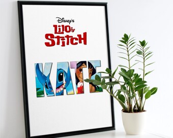 Lilo and Stitch Positive Affirmations Art | Personalised Name & Quote, Disney Wall Decor for Kids Unique Nursery Room Customized Gift