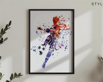 Watercolour Football Silhouette Wall Art – A4 Sports Poster Print for Boys Bedroom | Football Player Decor Gift