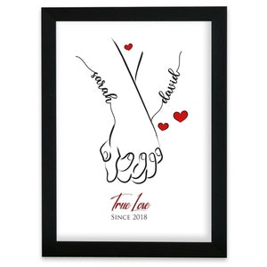 Personalized Valentine's Day Art Print- Couple's Holding Hands with typography Names and Love Story- Unique full of love Gift for Him or Her