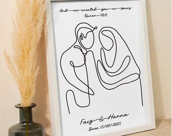 Personalized Islamic Couple Line Art • Quran Verse Print