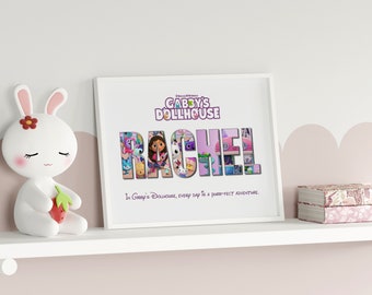 Gabby's Dollhouse Personalized Wall Art Custom Name Print Kids Room Decor -Unique Gift Inspired by the Whimsical World of Gabby's Doll House