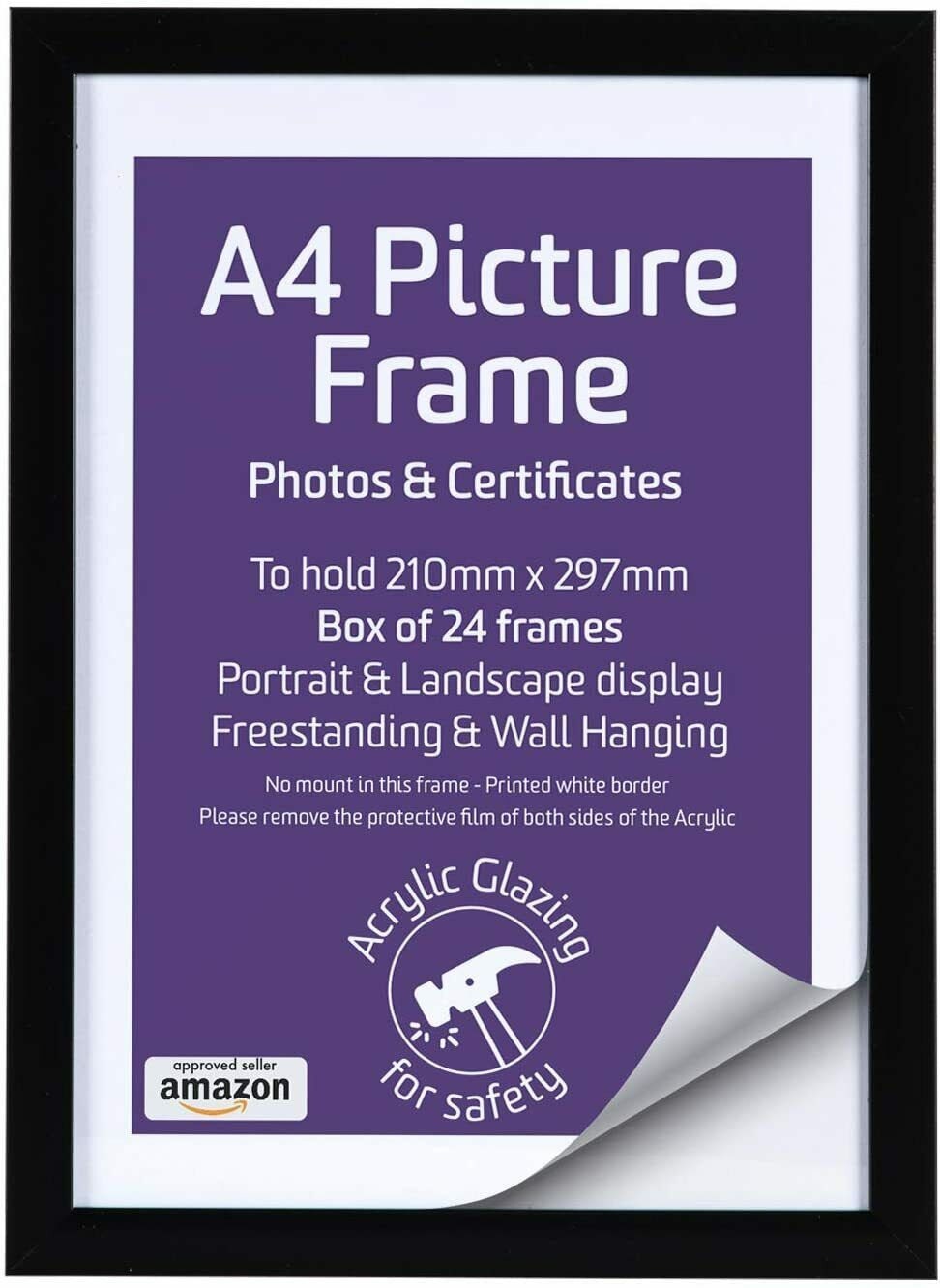 A4 Black Picture Frame Perspex Front Photo and Certificate Etsy