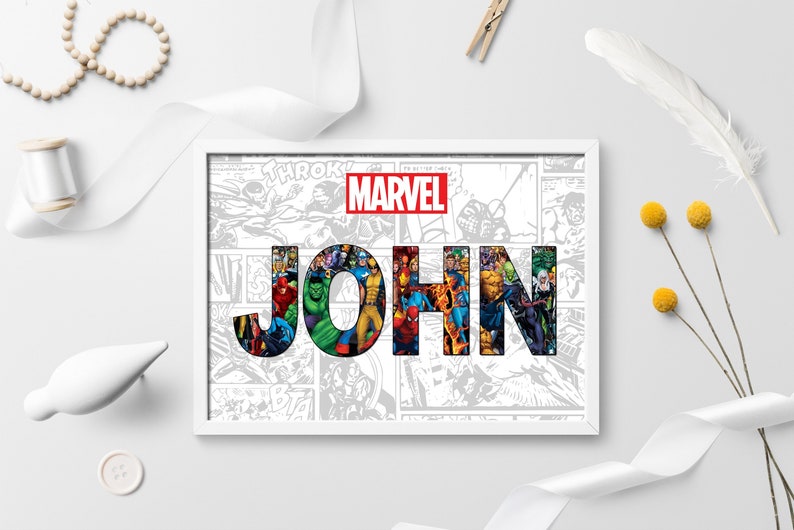 Personalised Marvel Named Gift Modern Customised theme Background Font Logo Message Comics Latest Trend Favourite Superhero Birthday Present image 1