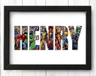 Heroic Personalised Marvel Name Poster / Wall Art - Unique Kids Gift Idea for Spiderman, Hulk, Ironman fan