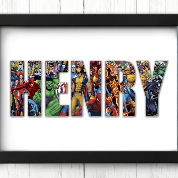 Personalized Marvel Superhero Name Poster – Kids Room Wall Art