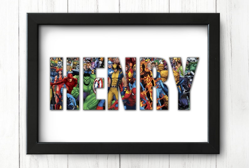 Heroic Personalised Marvel Name Poster / Wall Art Unique Kids Gift Idea for Spiderman, Hulk, Ironman fan image 1
