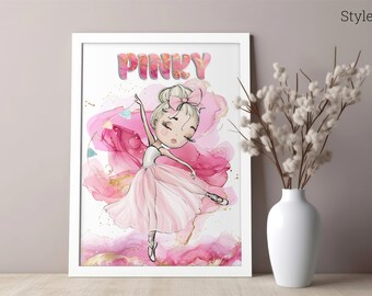 Personalised Ballerina Name Art Print - Ballet Dancer Gift with Motivational Quote - Birthday, Christmas, Nursery Decor
