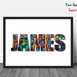 Heroic Personalised Marvel Name Poster / Wall Art Unique Kids Gift Idea for Spiderman, Hulk, Ironman fan image 9