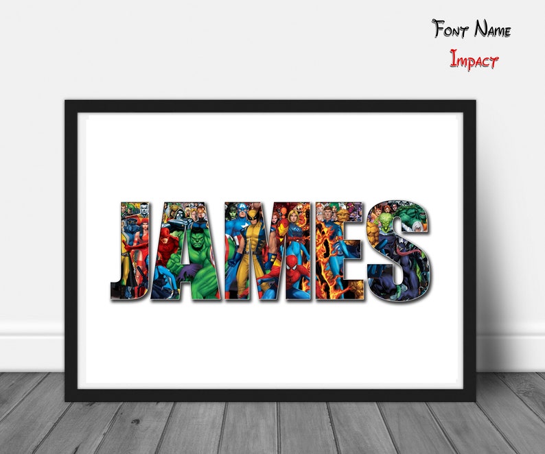 Heroic Personalised Marvel Name Poster / Wall Art Unique Kids Gift Idea for Spiderman, Hulk, Ironman fan image 9