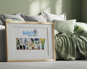 Personalized Bluey Theme Name Word Art - Ideal Gift for Bluey Fan Kids' Room Decor or Birthday Present