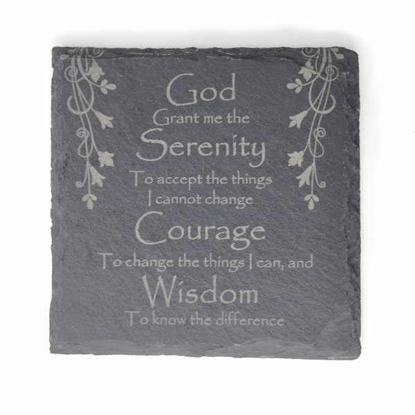 Serenity prayer coaster laser engraved slate square 10cm padded feet gift