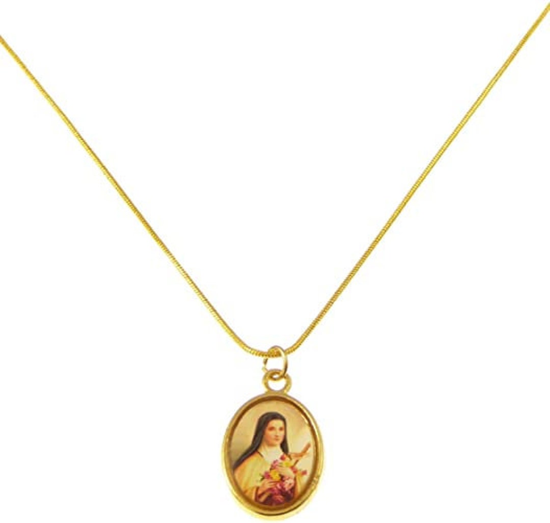 St. Therese Medal Necklace on 18 Inch Gold Colour Metal Snake Chain ...
