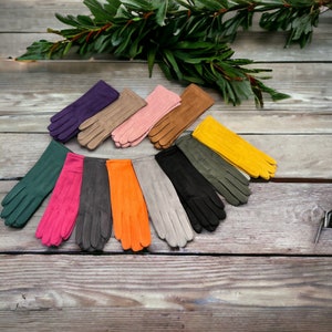 Faux Suede Gloves, Touch Screen Finger, warm, Gift, One Size, Stretchy, Stylish, Super Soft, Vegan Leather Gloves, Winter Fashion Gloves