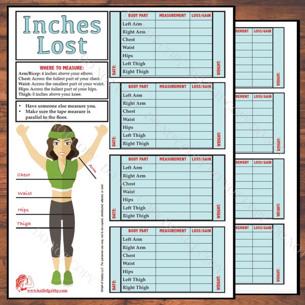 Inches Lost Measurement Tracker |  Measurement Tracker | Weight Tracker | Weight Journal | Measurement Journal | Weight Log | Letter Size