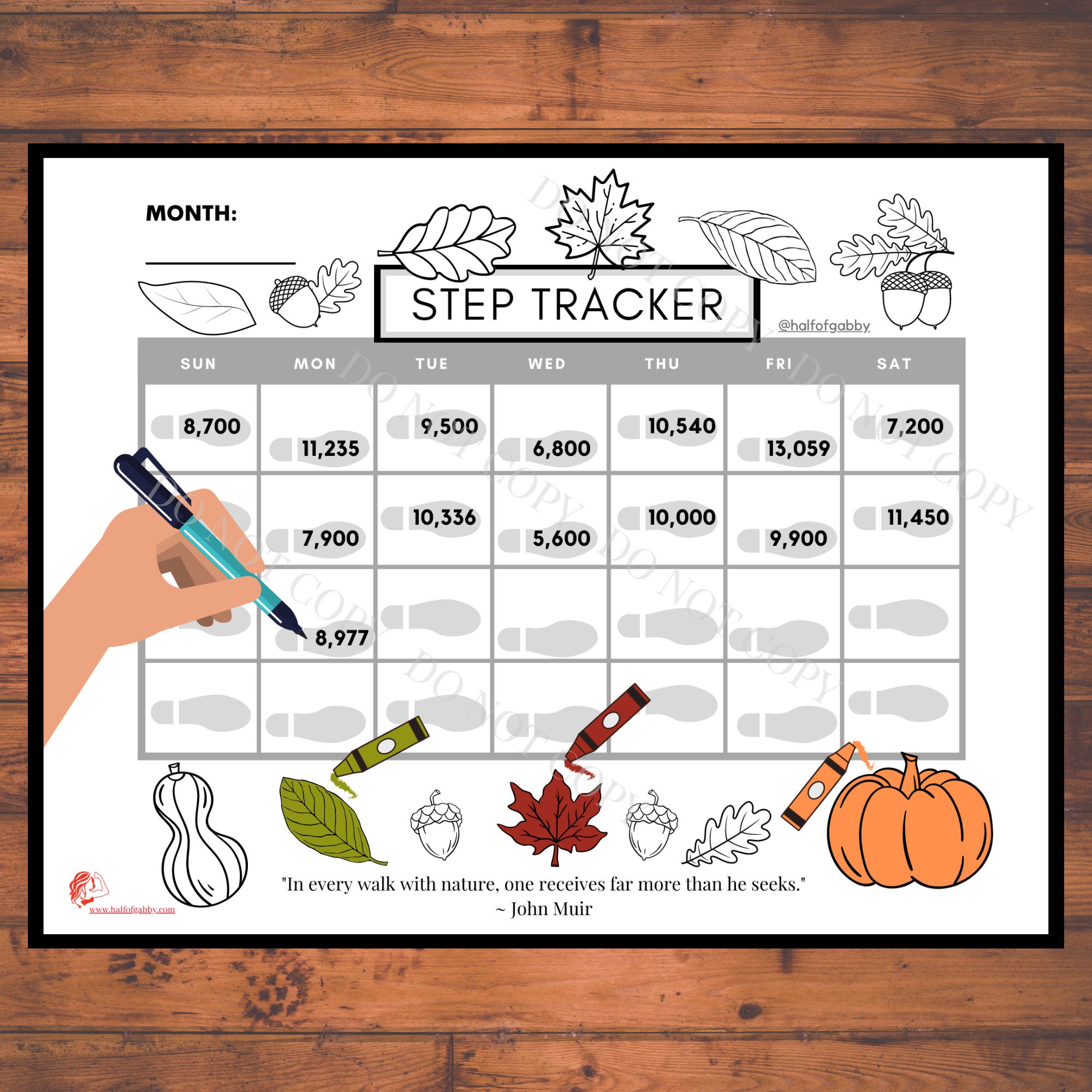 Fall Step Tracker Autumn Step Log Step Tracker Walk Log Exercise ...