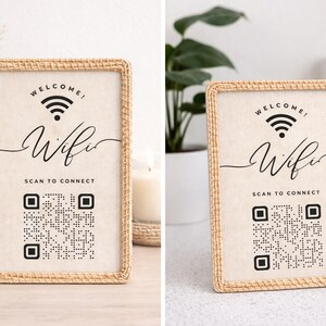 Editable Wifi QR Code Sign Printable, Scan Wifi Sign, Modern Minimalist Wifi Poster, Airbnb Guest Wifi, Instant Download Canva Template