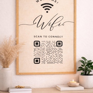 個人用Wi-Fi QRコードサイン印刷可能、Wi-Fiスキャンサイン、モダンミニマリストWi-Fiポスター、AirbnbゲストWi-Fi、最大12時間であなた専用のコードをお届けします