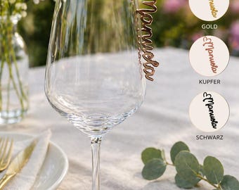 Personalisierte Namensschilder für Gläser – Gold, Kupfer oder Schwarz - Hochzeit, Geburtstag, Party, Babyshower, Nametags