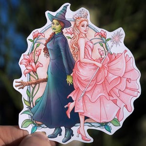 Wicked Elphaba & Glinda-sticker, musical, Broadway, Shiz, heksen, Defying Gravity