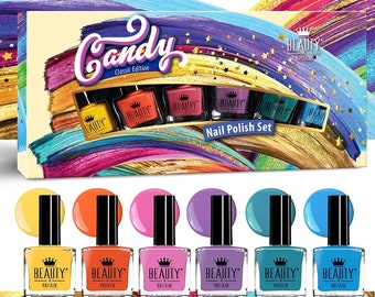 Beauty4Britain, 6 vernis à ongles de luxe, 6 couleurs lumineuses différentes de la fierté arc-en-ciel, boîte-cadeau de bonbons