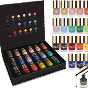 Matte Nail Polish Set 18 Nail Polish 18 Different Shades Luxury Black & Gold Box