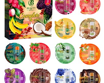 Lip Care Set - 12 Lip Balms with Shea Butter, Beeswax & Vitamin E - Natural Ingredients