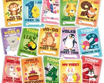 Baby Milestone Cards 32 Different Animal Kingdom Hard Keepsake Giftbox