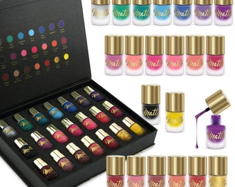 Matte Nail Polish Set 21 Nail Polish 21 Different Shades Luxury Black & Gold Box