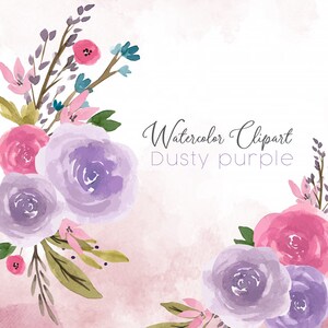Watercolor Flowers Dusty Purple Roses Decorative Floral Clip Art Watercolor Bouquet Wreath Free Commercial Use PNG