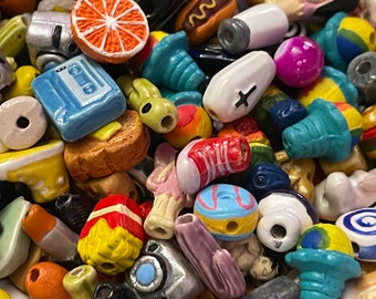Qty 20 piece assorted mix of tiny Peruvian ceramic beads, miscellaneous variety of ceramic beads